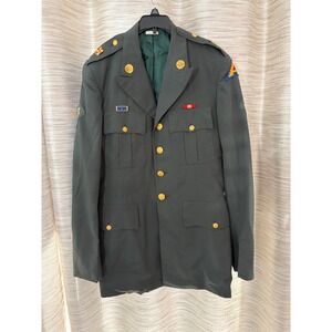 army dress green jacket VINTAGE US ARMY UNIFORM OFFICER DRESS JACKET 1957 PATCH MEDALS SIZE 46R